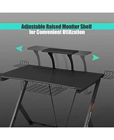 Sugift Multifunctional E-Sport Gaming Desk with Headset Hook and Cup Holder