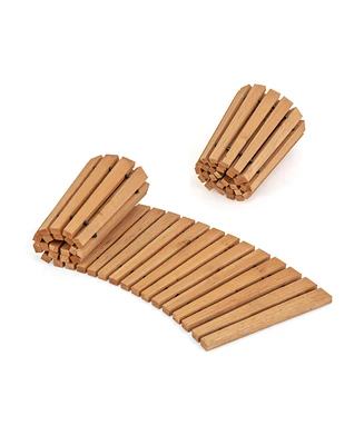 Sugift 7 Ft Wooden Garden Pathway Roll Out Curved Fir Wood Walkway with Anti-slip Surface
