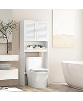 Sugift Over The Toilet Storage Cabinet with Double Doors and Adjustable Shelf