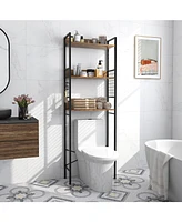 Sugift 3-Tier Over-the-Toilet Storage Rack with 3 Hooks-Rustic Brown
