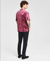 Tinsel Men's Flocked Jacquard Short Sleeve Button-Front Camp Shirt