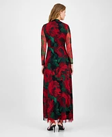 Anne Klein Women's Rose-Print Twist-Front Maxi Dress