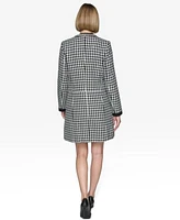 Karl Lagerfeld Paris Womens Houndstooth Zipped Jacket Houndstooth Miniskirt Tie Neck Long Sleeve Satin Blouse