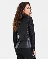 I.n.c. International Concepts Women's Faux-Leather Lace-Sleeve Blazer, Created for Macy's