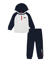 Tommy Hilfiger Toddler Boy 1/4-Zip Fleece Colorblock Hoodie and Joggers, 2-Piece Set