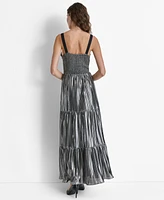 Dkny Women's Foil Plisse V-Neck Sleeveless Maxi Dress