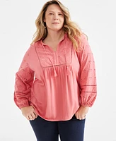 Style & Co Plus Split-Neck Eyelet-Trim Top, Exclusively at Macy's