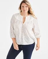 Style & Co Plus Textured Yoke Split-Neck Top, Exclusively at Macy's