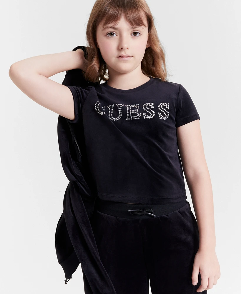 Guess Big Girls Short-Sleeve Rhinestone-Embellished Velour T-Shirt