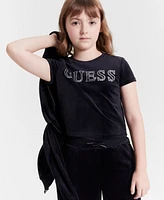 Guess Big Girls Short-Sleeve Rhinestone-Embellished Velour T-Shirt