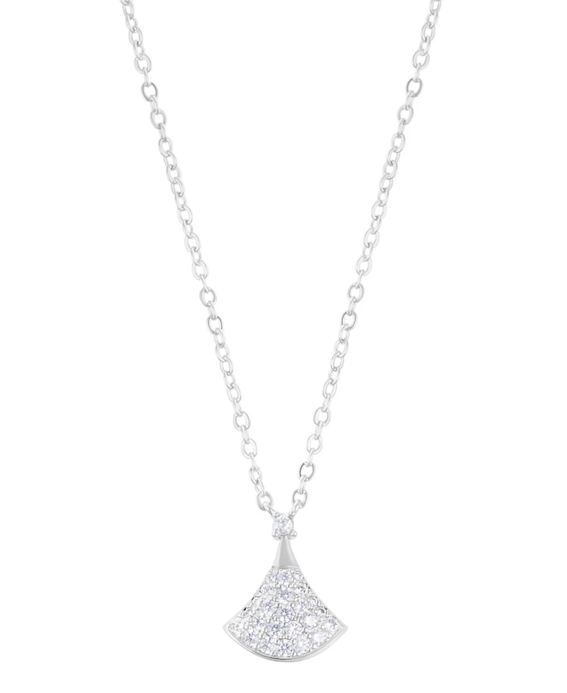 Adornia Silver Adjustable Cubic Zirconia Pave Leaf Pendant Necklace