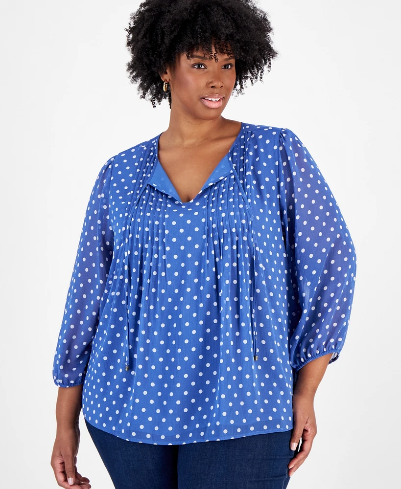 Tommy Hilfiger Plus Perfect Dot Pintucked Top