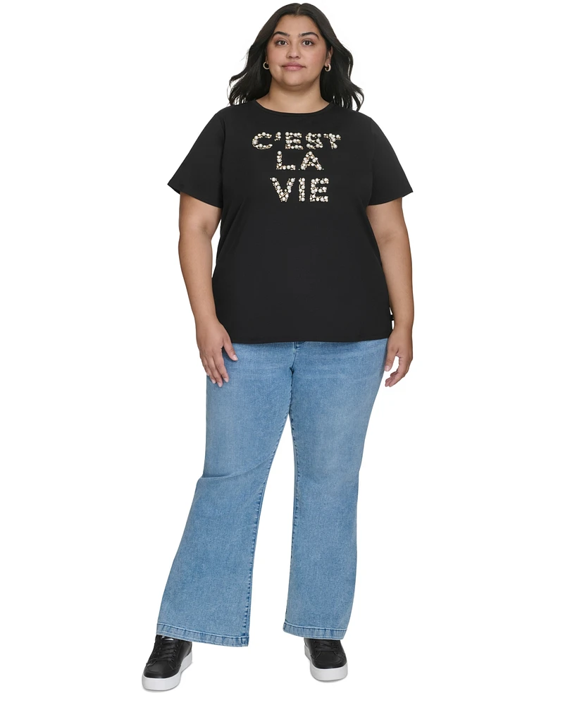 Karl Lagerfeld Paris Plus C'est La Vie Embellished T-Shirt, Created for Macy's