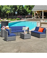 Costway 8 Pcs Wicker Sofa Rattan Furniture Set Patio w/ Storage Outdoor