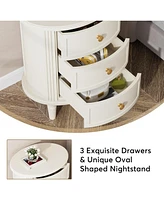 Tribesigns Nightstand with 3 Drawers, Oval Bed Side Table for Bedroom, Fully Assembled, Modern Night Stand with Storage, Wooden Side End Table with So