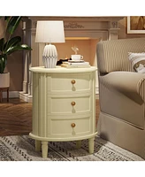 Tribesigns 3-Drawer Nightstands Set of 2, Off-White Bed Side Table for Bedroom, No Assembly Required, Oval Farmhouse Night Stand with Storage, Wood Si
