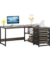 Tribesigns L Shaped Computer Desk with Storage Drawers, 59 inch Corner Desk with Shelves, Reversible L-Shaped Office Desk Writing Table Workstation fo