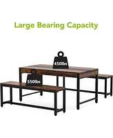 Tribesigns 63 Inch Large Dining Table Set for 4 to 6, Kitchen Breakfast Table with 2 Benches & Sided Drawer, 3