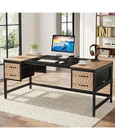 Tribesigns Computer Executive Desk with Drawers: 63" 4 Storage Drawers, Wood Farmhouse Study Writing Table, Herringbone Business Fu