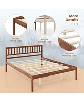 Sugift Queen Wood Bed Frame with Headboard and Slat Support-Queen