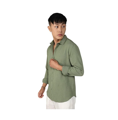 Men's Pistachio Green Textured Micro Buffalo Check Shirt