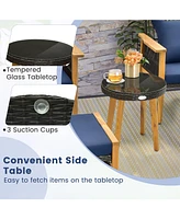 Vebreda 5 Piece Patio Furniture Set with Coffee Table and 2 Ottomans-Navy