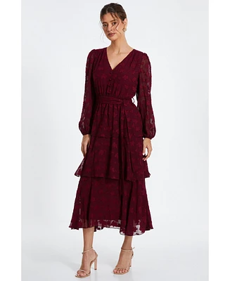 Quiz Women's Jacquard Tiered Midi Dress