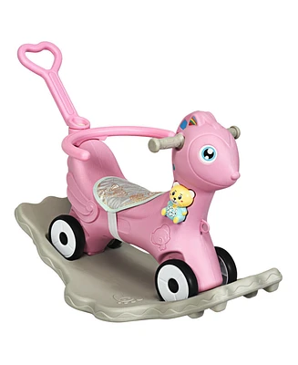 Gymax Baby Rocking Horse 4 in 1 Kids Ride On Toy Push Car w/ Music