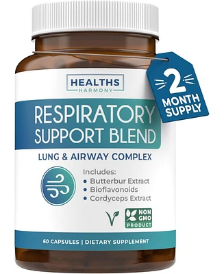 Health's Harmony Respiratory Support Blend Capsules, Deep Lung Cleanse for Bronchial Health with Quercetin, Cordyceps, & Bromelain, Health's Harmony