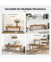 Sugift Solid Wood Dining Bench Entryway Bench with Rubber Wood Legs