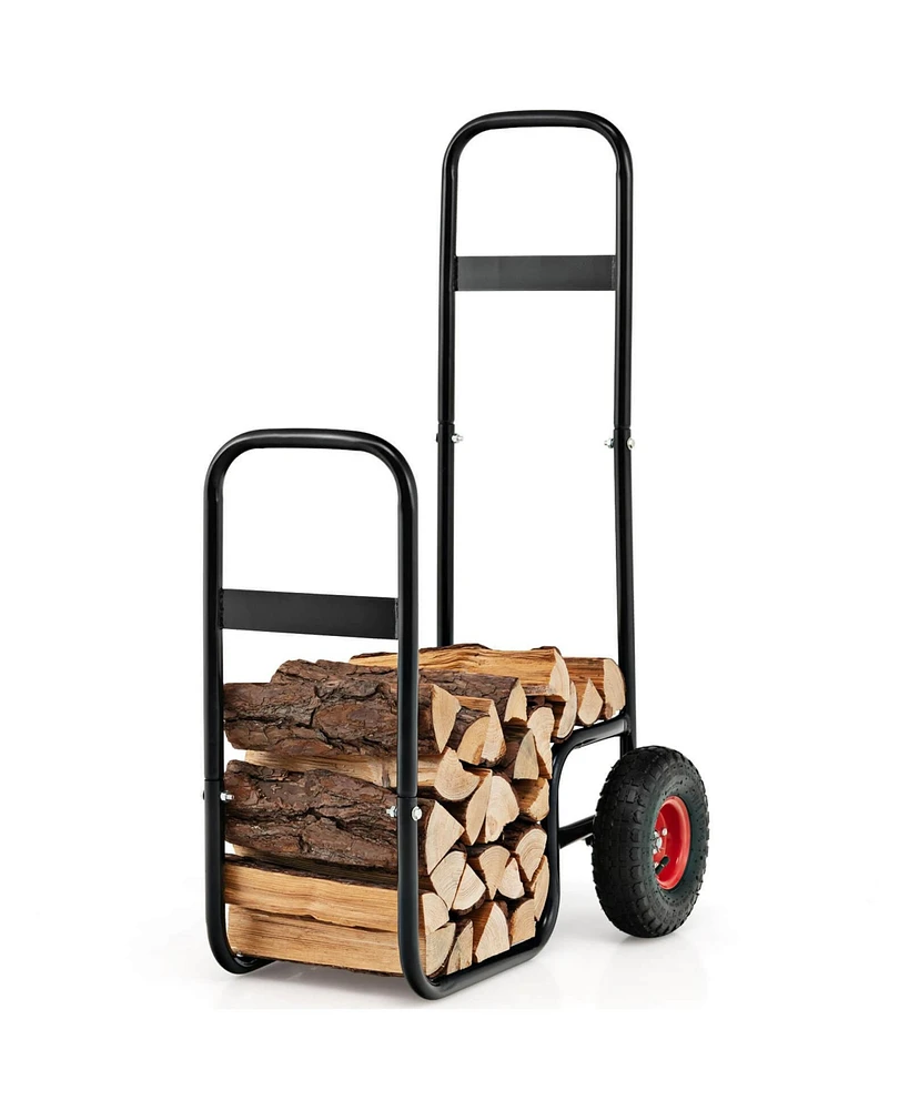 Sugift Firewood Log Cart Carrier with Wear-Resistant and Shockproof Rubber Wheels