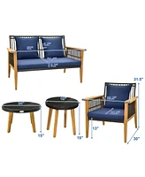 Vebreda 5 Piece Outdoor Conversation Set with 2 Coffee Tables for Backyard Poolside-Navy