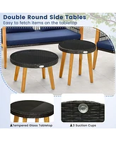 Vebreda 5 Piece Outdoor Conversation Set with 2 Coffee Tables for Backyard Poolside-Navy