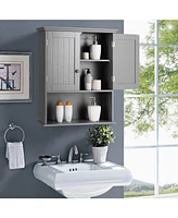 Sugift Wall Mount Bathroom Cabinet Storage Organizer with Doors and Shelves-Gray
