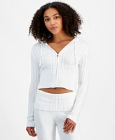 Madden Girl Juniors' Mossy Crop Cable-Knit Zip-Front Hoodie