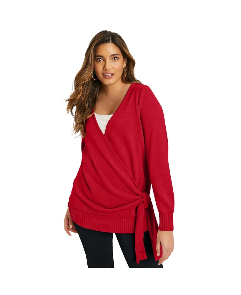 June + Vie Plus Touch Of Cashmere Wrap-Front Cardigan