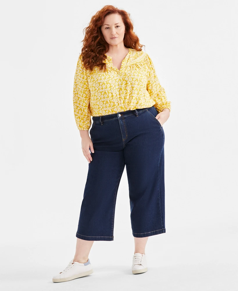 Style & Co Plus High Rise Wide-Leg Cropped Jeans, Exclusively at Macy's