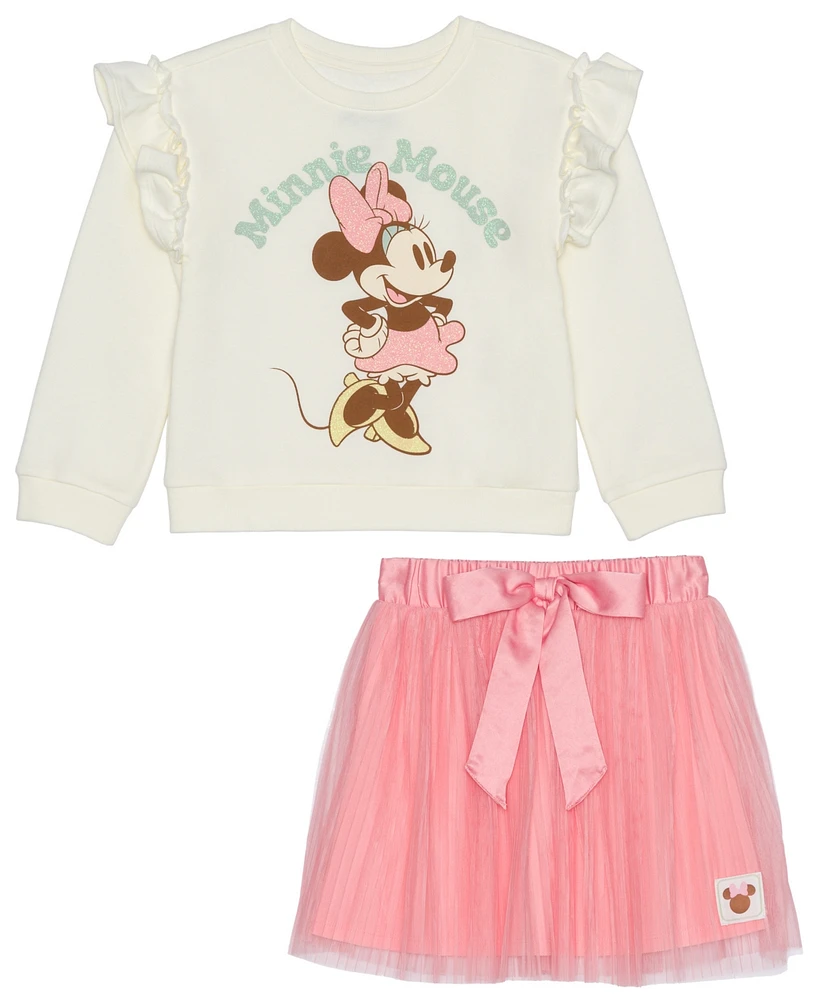 Disney Toddler & Little Girls Minnie Mouse Long Sleeve 2-Piece Skirt Set