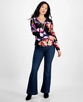 I.n.c. International Concepts Petite Floral-Print Zip-Front Blouse, Created for Macy's