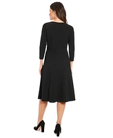 London Times Petite Topstitched 3/4-Sleeve Dress