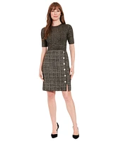 London Times Petite Metallic Rib-Knit Tweed Sheath Dress