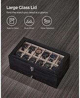 Slickblue 12-Slot Watch Box with Large Glass Lid for Stylish Timepiece Storage