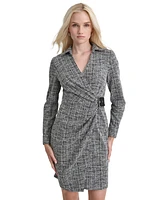 Dkny Women's Collared Faux-Wrap Long-Sleeve Dress