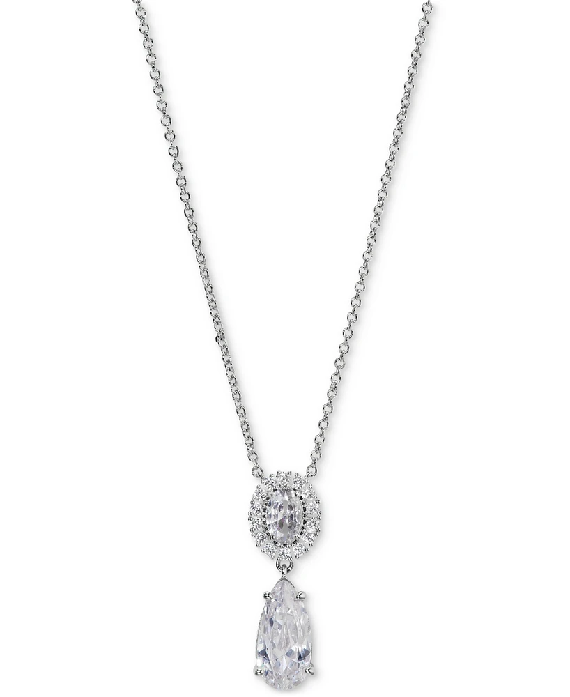 Eliot Danori Silver-Tone Cubic Zirconia Double Drop Necklace 16" + 2" extender