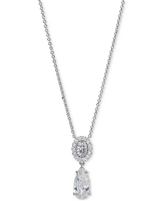 Eliot Danori Silver-Tone Cubic Zirconia Double Drop Necklace 16" + 2" extender