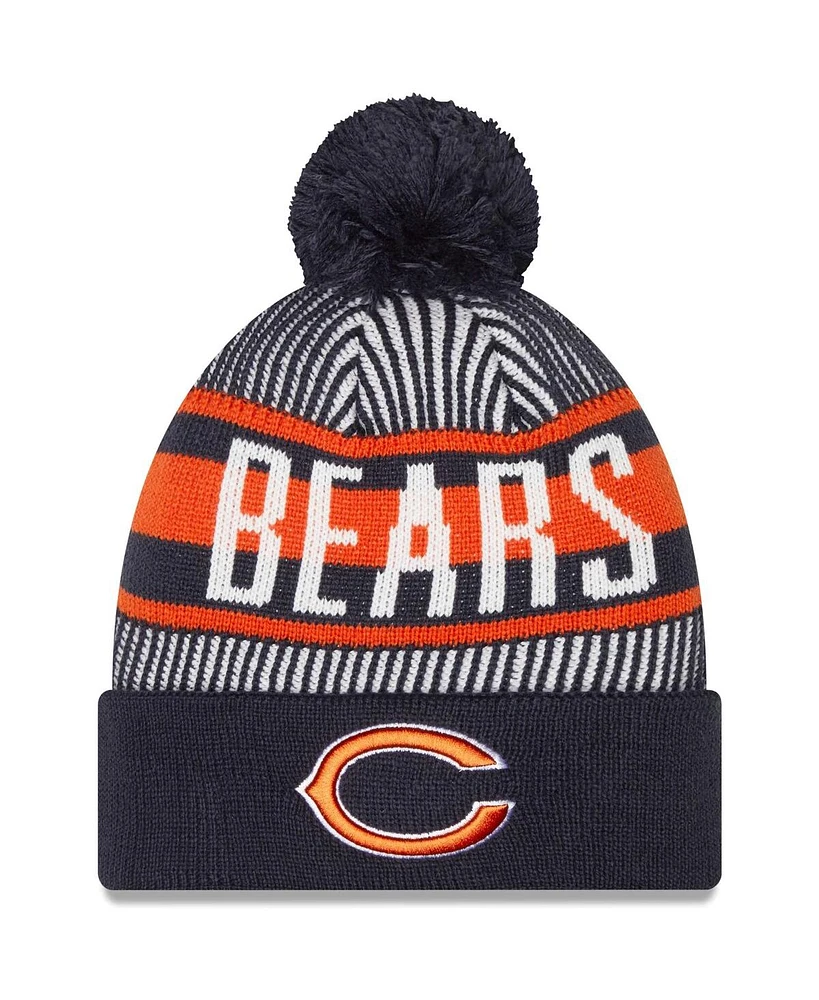 New Era Men's Navy Chicago Bears Striped Cuffed Knit Hat with Pom