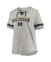 Profile Women's Heathered Gray/Navy Michigan Wolverines Plus Size Lace-Up V-Neck T-Shirt