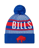 Men's New Era Royal Buffalo Bills Striped Cuffed Knit Hat with Pom