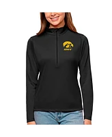 Antigua Women's Black Iowa Hawkeyes Tribute Quarter-Zip Pullover Top