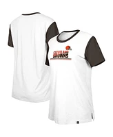 New Era Women's White/Brown Cleveland Browns Third Down Color block T-Shirt